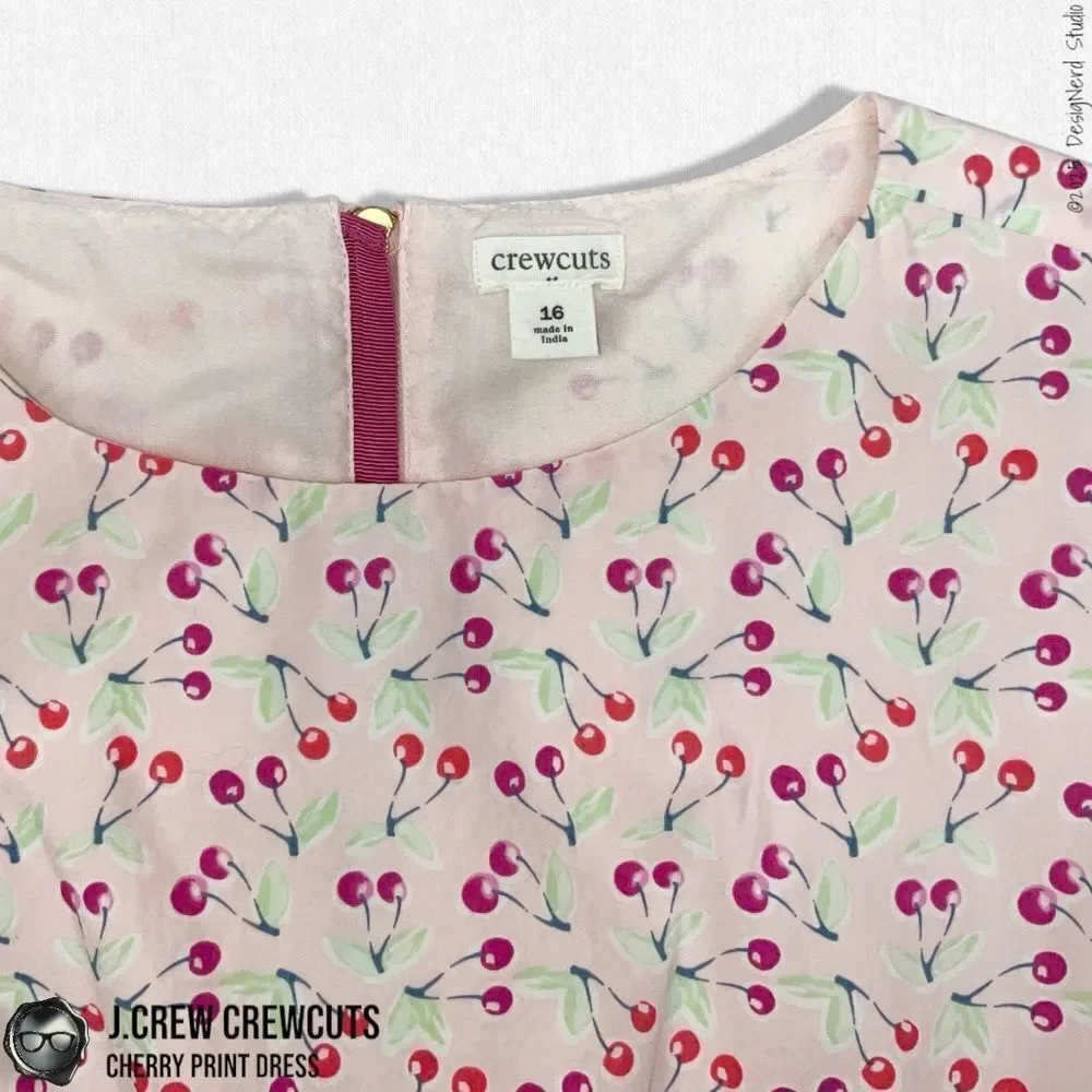 J.CREW CREWCUTS GIRLS’ CHERRY-PRINT DRESS SIZE 16 XXL IN PINK